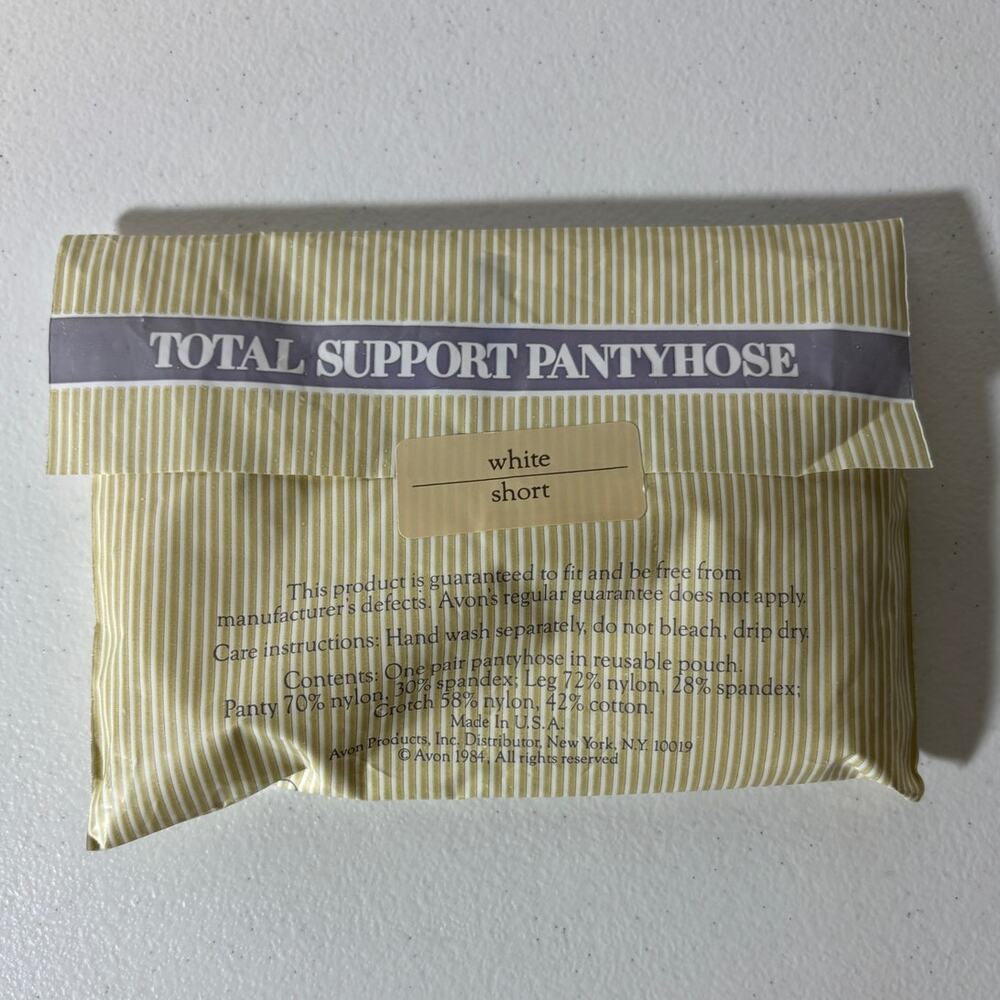 Vintage Avon Size Short Style & Fit White Total Support Pantyhose Deadstock